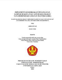 Image of IMPLEMENTASI KEBIJAKAN PENANGANAN
SAMPAH DI KOTA PALU (STUDI KELURAHAN
TANAMODINDI KECAMATAN MANTIKULORE)