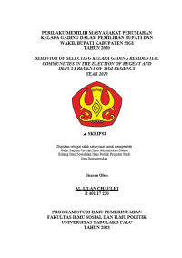 Image of PERILAKU MEMILIH MASYARAKAT PERUMAHAN KELAPA GADING DALAM PEMILIHAN BUPATI DAN WAKIL BUPATI KABUPATEN SIGI
TAHUN 2020