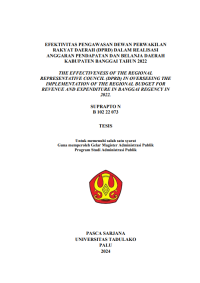 Image of EFEKTIVITAS PENGAWASAN DEWAN PERWAKILAN 
RAKYAT DAERAH (DPRD) DALAM REALISASI 
ANGGARAN PENDAPATAN DAN BELANJA DAERAH
KABUPATEN BANGGAI TAHUN 2022