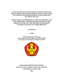 Image of KUALITAS PELAYANAN KENAIKAN PANGKAT PADA SUB
BAGIAN KEPEGAWAIAN DAN HUKUM, BAGIAN TATA USAHA 
KANTOR WILAYAH KEMENTERIAN AGAMA PROVINSI 
SULAWESI TENGAH