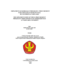 Image of IMPLEMENTASI KEBIJAKAN PROGRAM E- PROCUREMENT
PADA PENGADAAN BARANG/JASA 
DI UNIVERSITAS TADULAKO