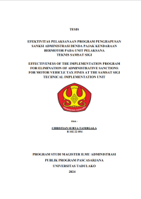 Image of EFEKTIVITAS PELAKSANAAN PROGRAM PENGHAPUSAN 
SANKSI ADMINISTRASI DENDA PAJAK KENDARAAN 
BERMOTOR PADA UNIT PELAKSANA 
TEKNIS SAMSAT SIGI