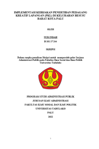 Image of IMPLEMENTASI KEBIJAKAN PENERTIBAN PEDAGANG KREATIF LAPANGAN (PKL) DI KELURAHAN BESUSU BARAT KOTA PALU